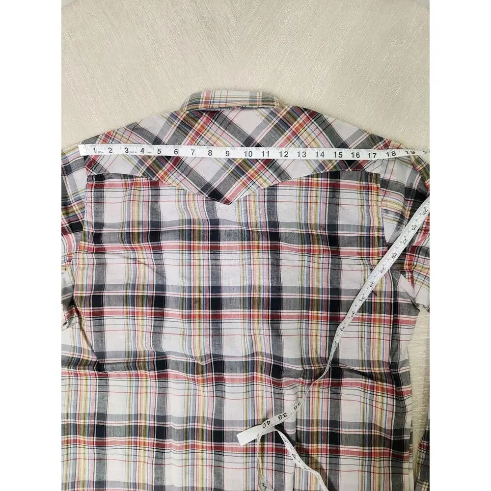 Vintage 60s Wrangler Cursive Label USA Western Plaid Pearl Buttons Nwot 16-34 - Picture 9 of 12